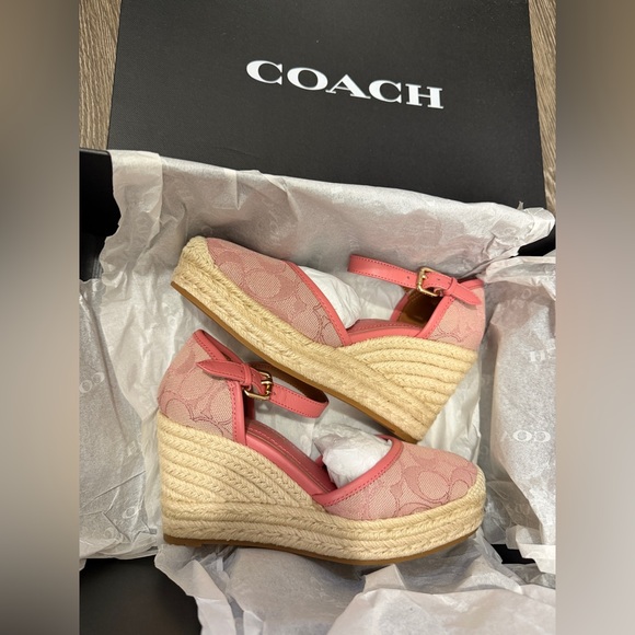 NIB - COACH Raine Espadrille In Signature Jacquard Sandal - size 5 US Pink - Picture 9 of 16